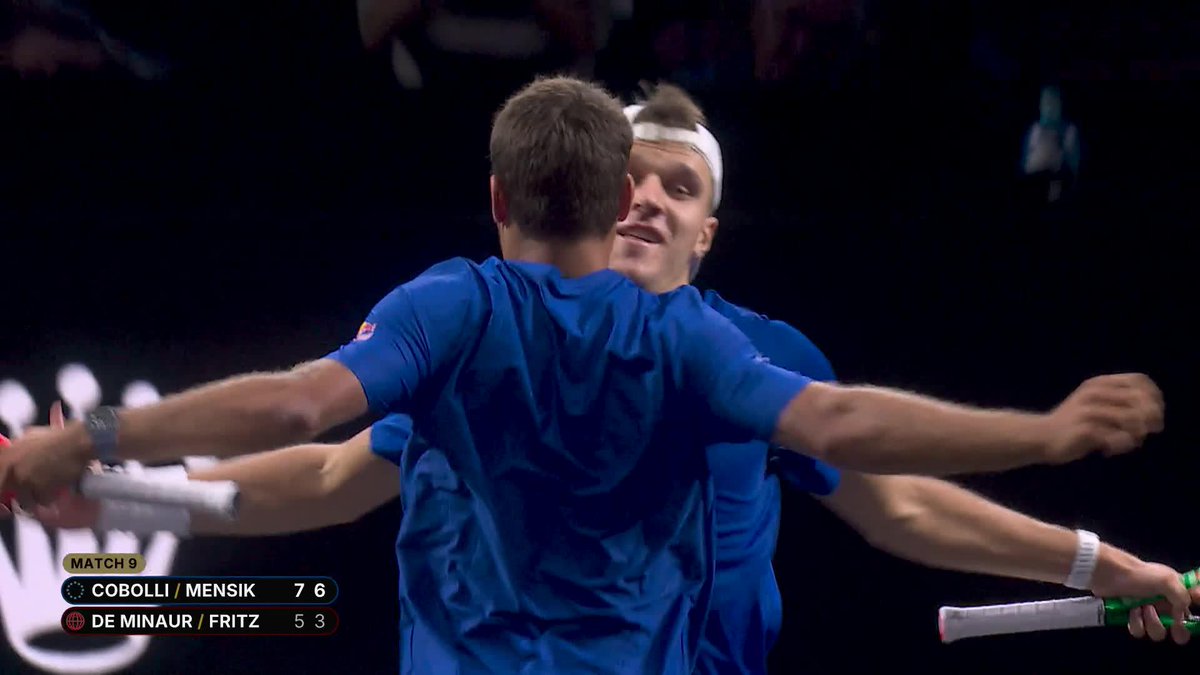 Team Europe on top! 🔝🙌 Cobolli/ Mensik defeat Fritz/ De Minaur 7-5, 6-3 to push Europe one win away from Victory!🎉👏 Laver Cup | #LaverCup