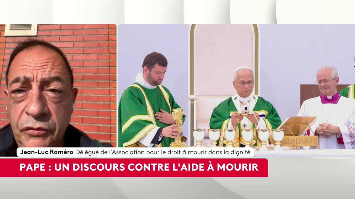 🔴 🗣 "Les lois, ce sont celles de la République, ce ne sont pas les lois de l'Église", réagit Jean-Luc Roméro, délégué de l'Association pour le droit à mourir dans la dignité, au discours du pape sur la fin de vie à Lourdes. "Neuf Catholiques sur dix sont favorables" à l'aide à mourir, soutient-il. #canal16