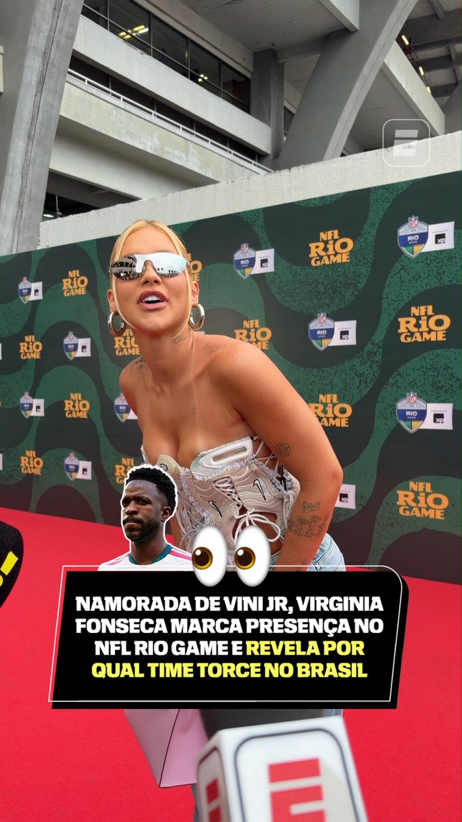 Virginia Fonseca marcou presença no NFL Rio Game! 🏈🇧🇷 Namorada de Vini Jr., a influenciadora revelou qual é o seu time do coração no futebol brasileiro 👀 👉 Assista aos jogos da NFL na ESPN pelo Plano Premium do #DisneyPlus! #NFLnaESPN #NFLRio