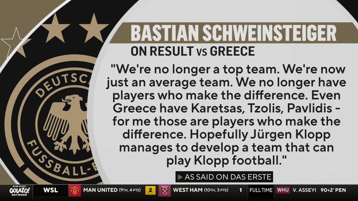 "Germany needs some players to grow up and grow up fast." Michael Lahoud in response to Bastian Schweinsteiger comments of Germany "No longer a top team" 🇩🇪
