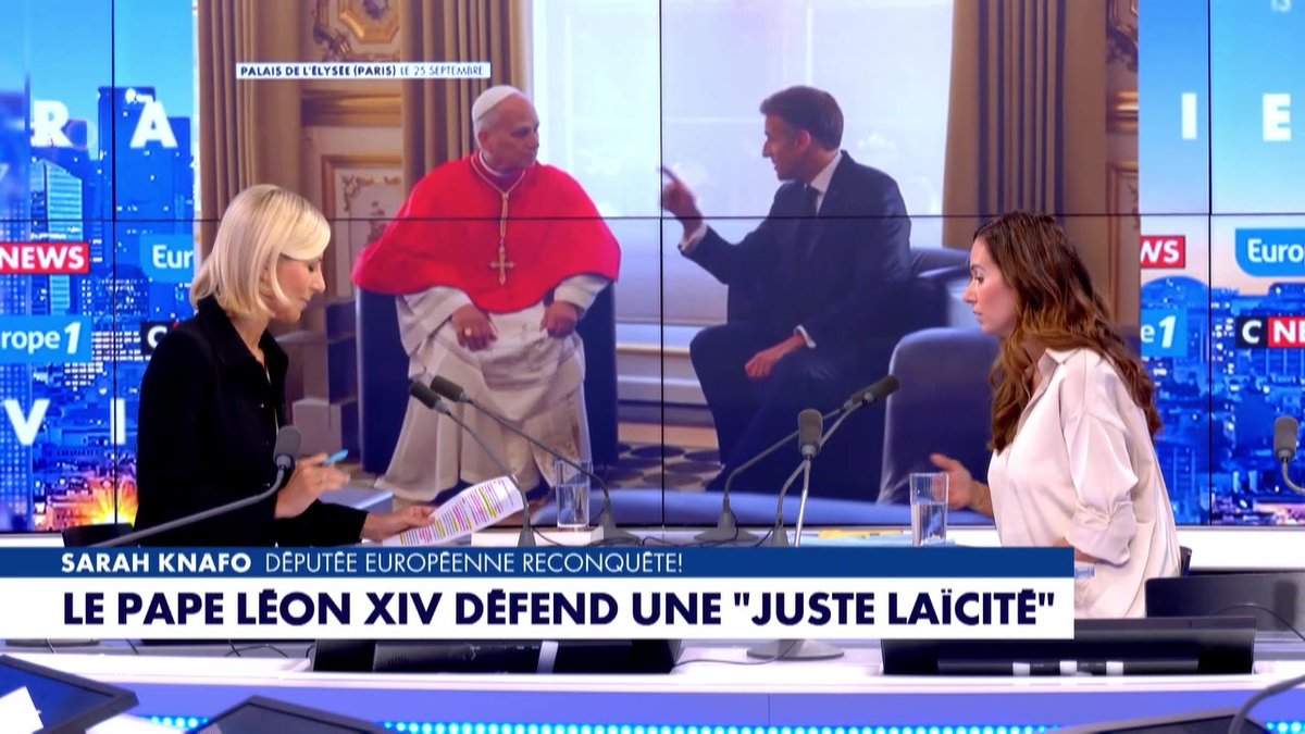 Messe du Pape place de la Concorde : "E. Macron a finalement tout raté, il ne s'est pas rendu place de la Concorde qui n'a jamais aussi bien porté son nom que ce jour-là : tout le monde était là avec le sourire." affirme Sarah Knafo #LaGrandeInterview #Europe1