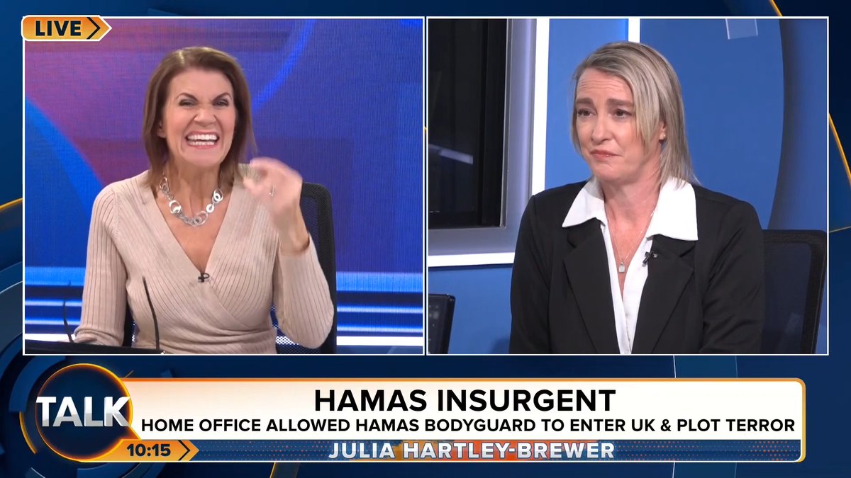 🚨Julia Hartley-Brewer EXPLODES at a Hamas bodyguard given asylum and citizenship in the UK by the Home Office in full knowledge of his direct connections to Hamas leadership. Julia Hartley-Brewer | Claire Pearsall
