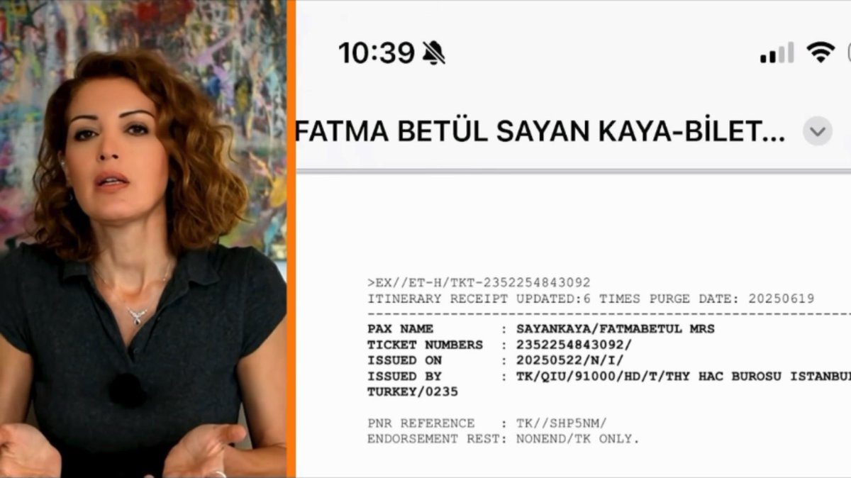 #SONDAKİKA Fatma Betül Sayan Kaya, "Muhammed Yarız'ın özel jetiyle hacca gitti" iddiasının ardından Nagehan Alçı'ya uçak biletini gönderdi: Nagehan Alçı: "Bana, 'Böyle bir şey olabilir mi? Bu bir iftira. Ben Türk Hava Yolları'nın tarifeli seferiyle gittim' dedi. 'Bunu kanıtlayabilir misiniz?' dedim. 'Biletlerimi göndereyim' dedi. Biraz önce de bilet bilgisi mesajlarıma düştü."