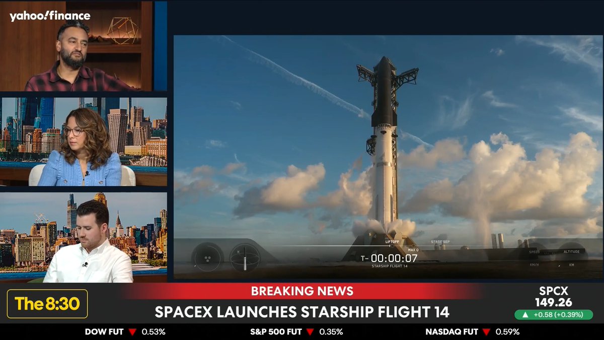 $SPCX has just launched Starship Flight 14. "This is their most powerful rocket; it can take mass quantities of cargo, including AI data centers, which are very heavy," @pras_S says.