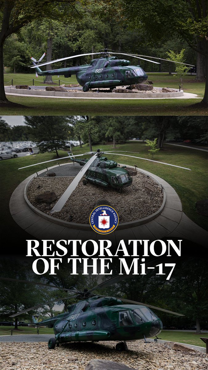 This Mi-17 helicopter at CIA Headquarters brought the first Americans into Afghanistan just 15 days after the 9/11 attacks. On the 25th anniversary of its historic mission, CIA restored the aircraft to its 2001 paint scheme.