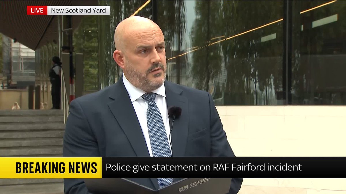 Assistant Commissioner Laurence Taylor, head of Counter Terrorism Policing, says five men arrested in Gloucestershire yesterday on suspicion of terror offences have been released on bail. RAF Fairford latest: 📺 Sky 501, Virgin 602 and Freeview 233