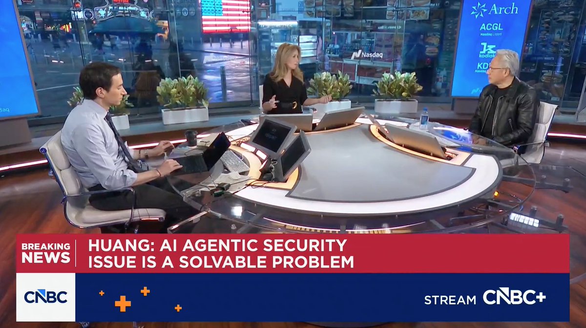 “I’m a responsible optimist.” AI’s potential comes with a responsibility to build and deploy it safely. Our CEO Jensen Huang explains why that responsibility led us to build NVIDIA OpenShell and bring the industry together around agent safety. 🎥 from Squawk Box: