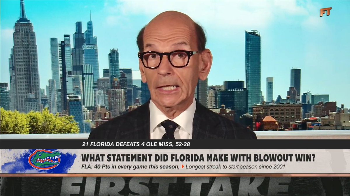 “They’re back! … They are a legitimate College Football Playoff team.” —Paul Finebaum on the Florida Gators after their win over Ole Miss.