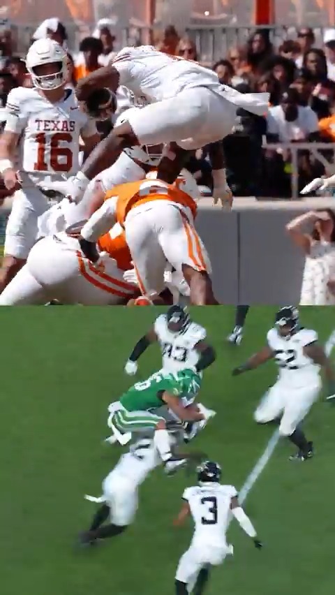 Texas RB Raleek Brown took a page out of @Saquon's book with the reverse hurdle 😳 (via Texas Football)