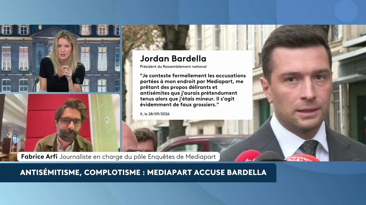 🔴 Mediapart rapporte des écrits antisémites de Bardella "Le RN est (...) au cœur de plusieurs polémiques du fait de ce qui a été appelé les brebis galeuses au sein du parti. Je crois que nous avons trouvé le berger", estime le journaliste Fabrice Arfi. #AvantLe20h #canal16
