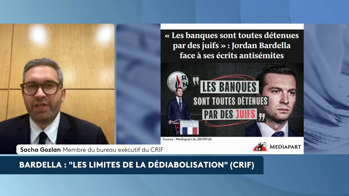 🔴 "Ce qui est révélé par Mediapart, c'est (...) des propos très graves qui relèvent d'un antisémitisme obsessionnel." : Sacha Ghozlan, membre du CRIF, réagit aux accusations de Mediapart, qui rapporte des écrits antisémites de Jordan Bardella. #AvantLe20h #canal16