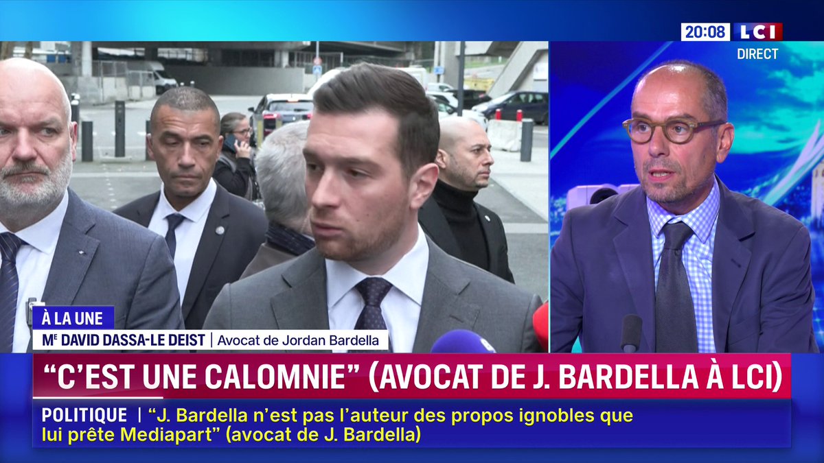 🔴 Écrits antisémites attribués à Jordan Bardella par Mediapart : "Mediapart devra se justifier d'avoir suffisamment documenté son article", Me David Dassa-Le Deist, avocat de Jordan Bardella ▶️ Darius Rochebin