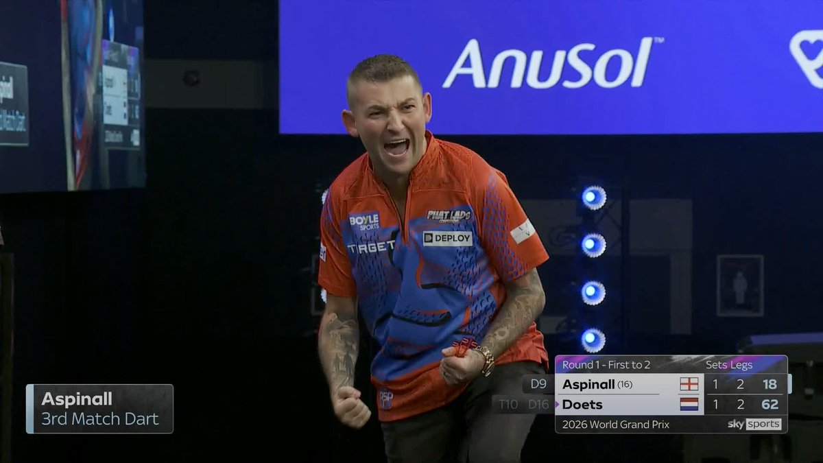ASPINALL COMPLETES THE COMEBACK! Nathan Aspinall battles back to triumph 2-1 against Kevin Doets in a dramatic decider, surviving three match darts in the previous set! 📺 #WGPDarts | R1