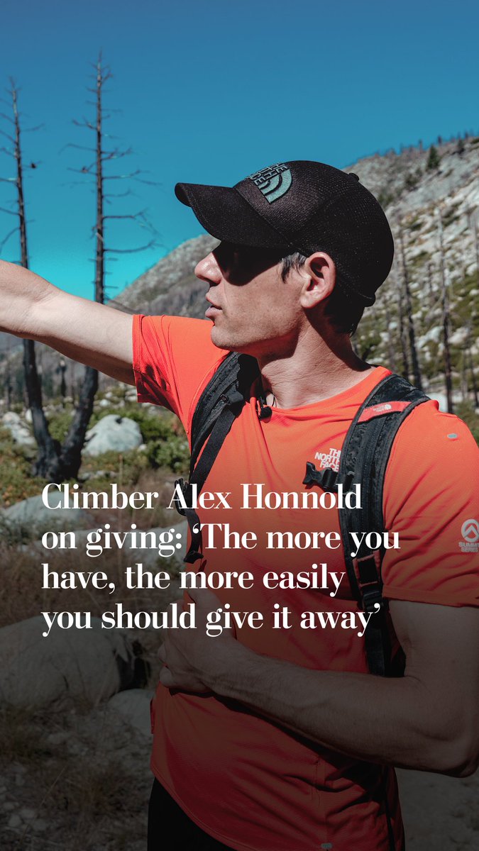 “There are many people on earth who are struggling,” says Alex Honnold, a free solo climber that gives away a third of his income to charity. “They don’t want you to build an endowment; they want you to act.” Read more about Honnold's outlook on giving: