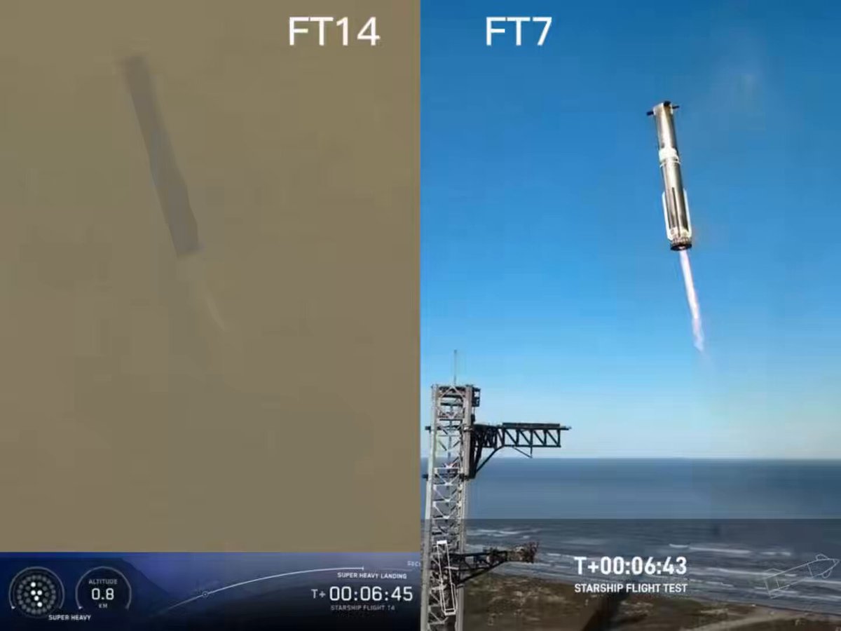 I think we all underestimated Booster 21. I lined up NSF’s splashdown footage with Booster 14’s catch from Flight 7. The attitude is almost exactly the same. That was a perfect splashdown. If Mechazilla had been there, I’d say it had a very good shot at getting caught. SpaceX hit the FTS and blew it up, probably because nobody wanted the recovery team dealing with another Ship 40 situation.
