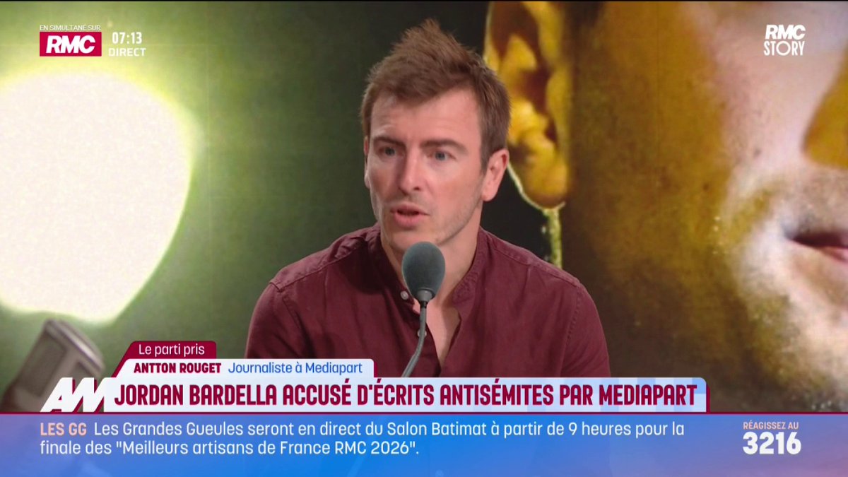 🚨Jordan Bardella accusé d'écrits antisémites par Médiapart "Il est l'auteur de ces propos" Antton Rouget, journaliste Médiapart était l'invité de RMC #ApollineMatin