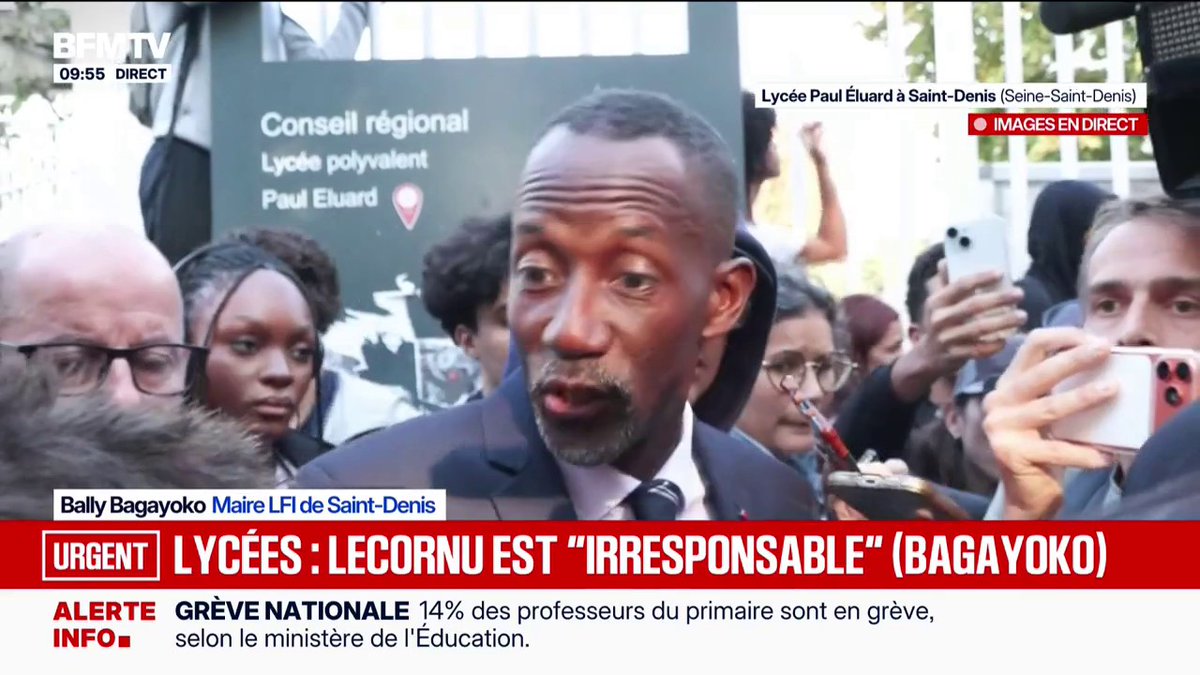 Blocage des lycées: le maire LFI de Saint-Denis, Bally Bagayoko, appelle le ministre de l'Éducation nationale à "répondre à l'invitation" des lycéens de Paul-Éluard et dénonce "un manque de respect"
