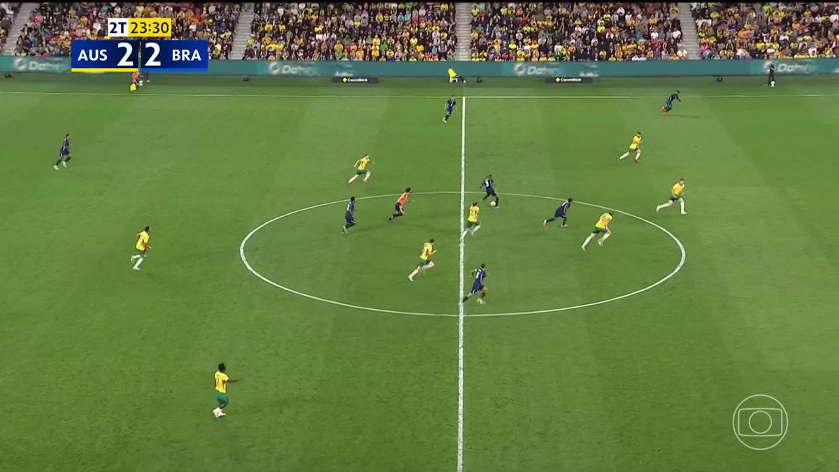 VIRA, VIRA, VIRA! Em contra-ataque fulminante, Endrick rola para trás e encontra Bruno Guimarães na pequena área, que finaliza para colocar o Brasil novamente na frente! #brasil #seleçãobrasileira #futebol #australia #ge
