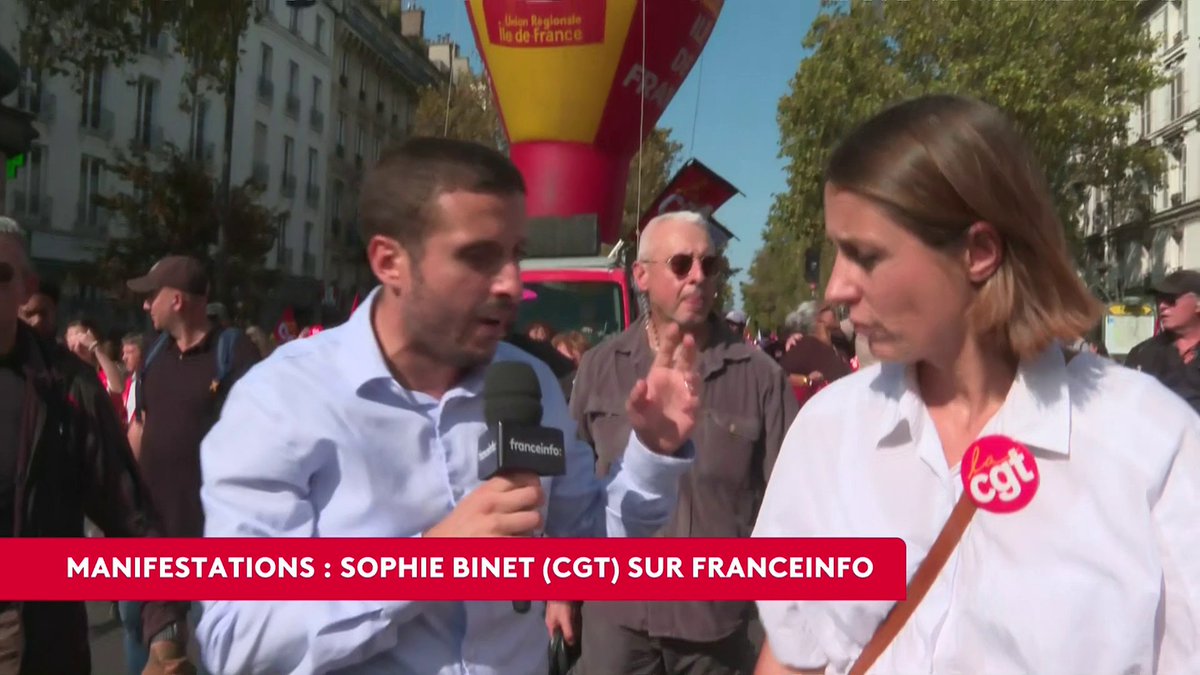 🔴🗣 Il faut "prendre l'argent là où il est, dans les poches des milliardaires, des grandes entreprises", déclare Sophie Binet, Secrétaire générale de la CGT, qui défile à l'occasion de la mobilisation dans la fonction publique, à Paris. #canal16