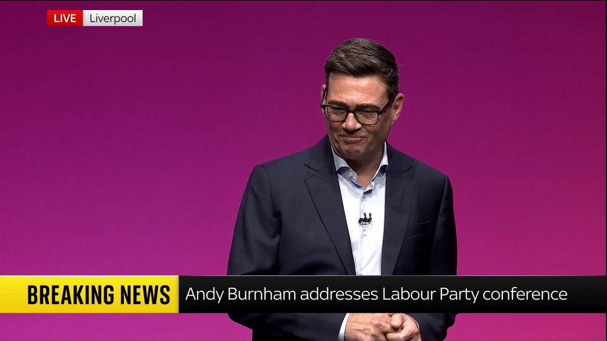 🗣️ "Today we draw a line on a decade of division." Prime Minister Andy Burnham starts his speech at the Labour Party conference saying that his "rallying call to the country today" is "all together now".