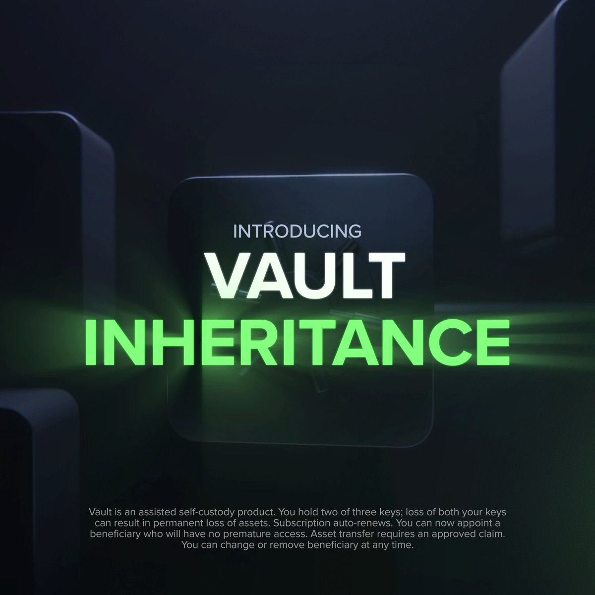 New on Vault: Pass on your crypto wealth with Vault Inheritance 🔐 Invite a beneficiary for your XRP, BTC and HBAR in just a few steps. ☑️ Keep full control of your funds ☑️ Your balance remains private ☑️ Update your beneficiary any time Your crypto. Your legacy. Vault is an assisted self-custody product. You hold two of three keys; loss of both your keys can result in permanent loss of assets. Subscription auto-renews. You can now appoint a beneficiary who will have no premature access. Asset transfer requires an approved claim. You can change or remove beneficiary at any time.