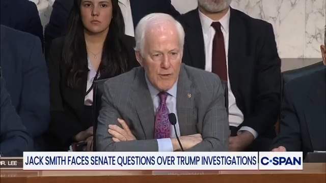 Sen. Senator John Cornyn (R-TX) says the appointment of Jack Smith was a partisan decision by the Biden administration's former US AG Merrick Garland: "The original sin of this ill-conceived prosecution of a political opponent really occurred because of Attorney General Merrick Garland."