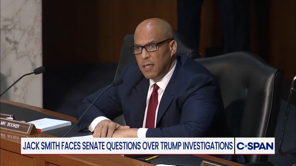 .Sen. Cory Booker (D-NJ) on Jack Smith saying Trump incited Jan. 6: "Oh my gosh, that statement should be chilling to every American that the commander in chief currently did everything he could to undermine the legal transfer of power... We're now persecuting the prosecutors."