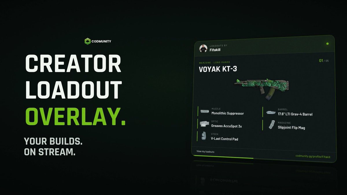 Introducing the Creator Loadout Overlay 🎯 Your CODMunity builds, live on stream in OBS. No more "!loadout" in chat. 5 layouts · your colors · 6 languages · auto-rotating builds 🔗