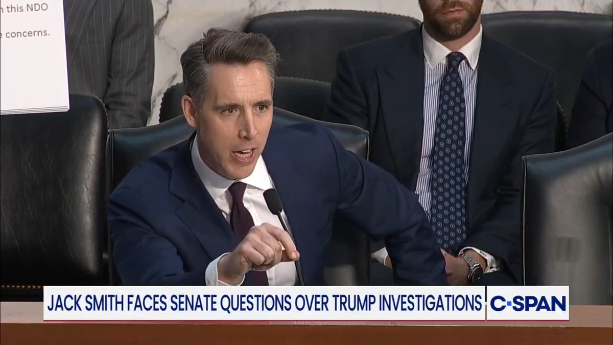 Sen. Josh Hawley (R-MO) accuses Jack Smith of lying to the House in 2025 about getting text messages of members of Congress: "If it were up to me, I'd charge you with perjury but you should certainly be disbarred."