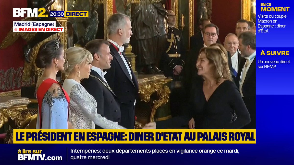 Emmanuel et Brigitte Macron reçus pour un dîner d'État au palais royal de Madrid #BFM2