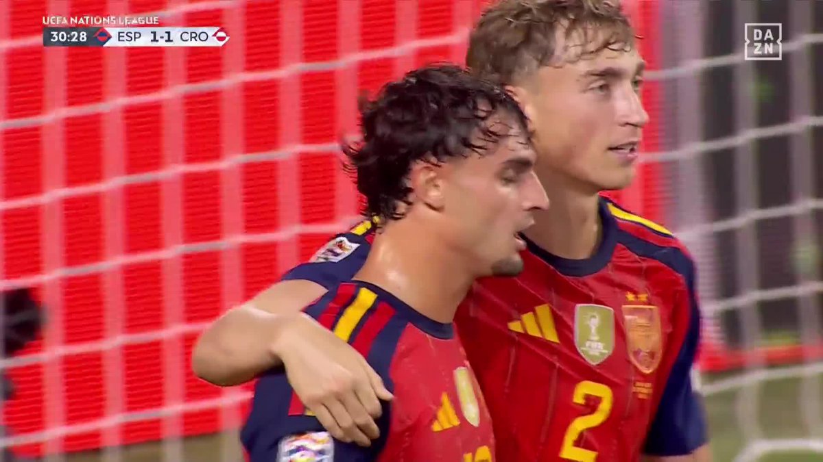 これが代表初ゴール㊗️ ヤマルの逆足クロスにズドン💥 🇪🇸プビルのドンピシャヘッドで勝ち越し 🏆UEFAネーションズリーグ 🆚スペイン×クロアチア #だったらDAZN
