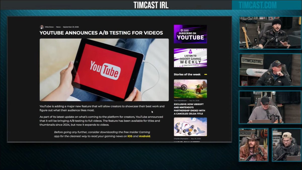 IT. IS. OVER. YouTube is rolling out A/B testing for videos. Different titles. Different videos. Different people seeing different versions of the same thing. Tim Pool explains the massive impact this will have on the attention economy.