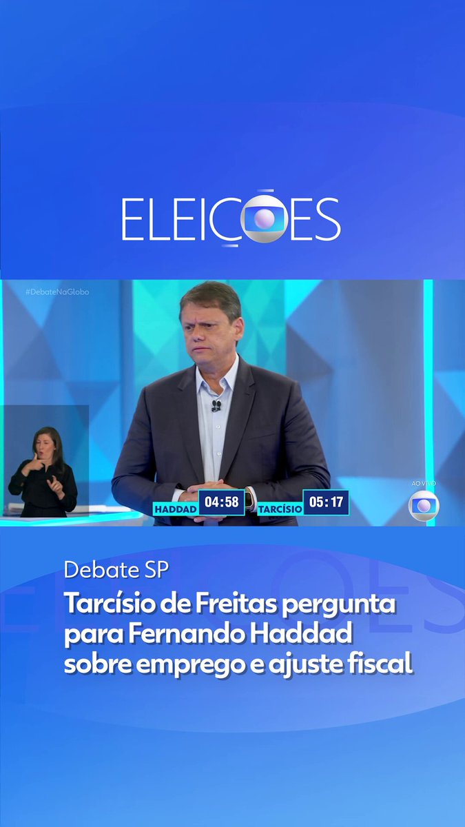 #DebatenaGlobo - A TV Globo promove nesta terça-feira (29) o debate com candidatos a governador de São Paulo. ➡️Participam do debate Tarcísio de Freitas (Republicanos) e Fernando Haddad (PT). Foram convidados os candidatos de partidos e federações com representação mínima de cinco parlamentares no Congresso Nacional. A mediação é feita pelo jornalista Alan Severiano. O encontro é transmitido ao vivo pela TV Globo, direto dos estúdios da Globo na capital paulista, e pelo #g1. Os demais candidatos ao governo paulista não participam do debate porque não atendem ao critério de representação mínima de cinco parlamentares no Congresso Nacional utilizado para o convite. #eleição2026 #debate #governador #sãopaulo