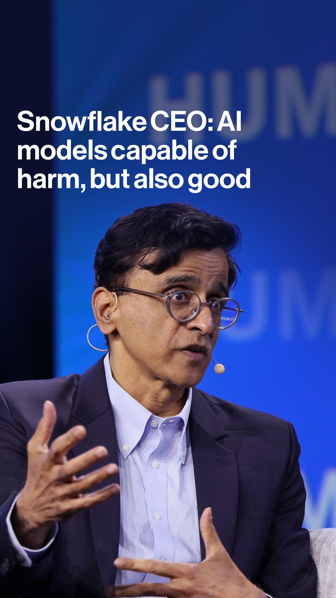 "AI models are increasingly more capable of harm, but also capable of a lot of good." Snowflake Computing CEO Sridhar Ramaswamy says he is "optimistic about our future with AI," adding that firms have "great incentives" to ensure the technology is safe