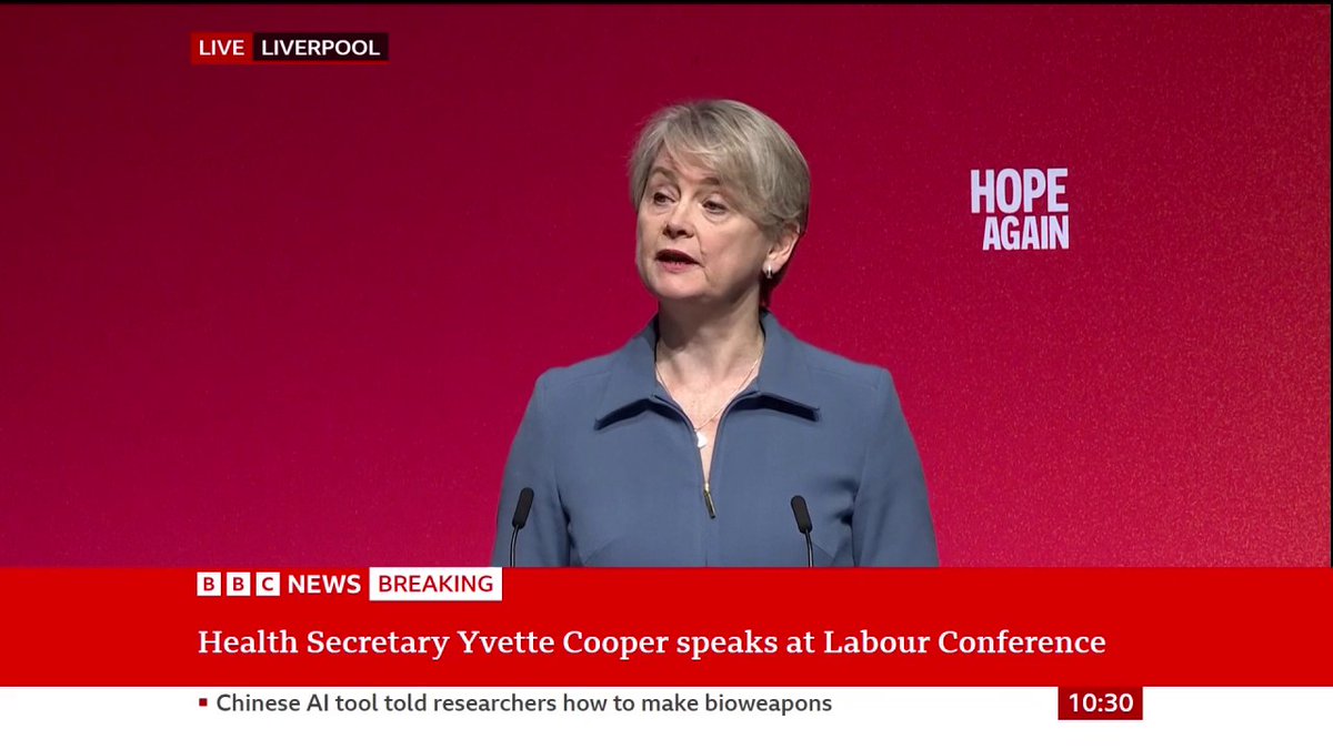 "We will deliver the first ever legally binding fair pay agreement for care workers," Yvette Cooper tells Labour's conference "Care workers have been undervalued and underpaid for far too long," the health secretary adds Follow live: