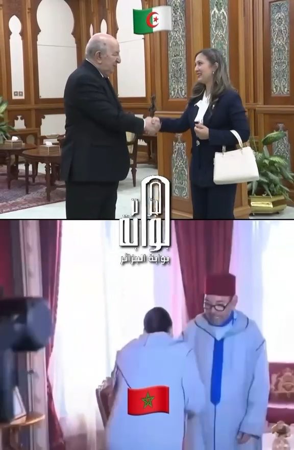 ما لايقارن يا سادة ..! مشهد يختزل الفرق في ثواني بين رئيس جزائري برتبة موظف في خدمة الشعب 🇩🇿والركوع إلا لله وملك مغربي🇲🇦 يفرض طقوس العبودية على شعبه #الجزائر #المغرب