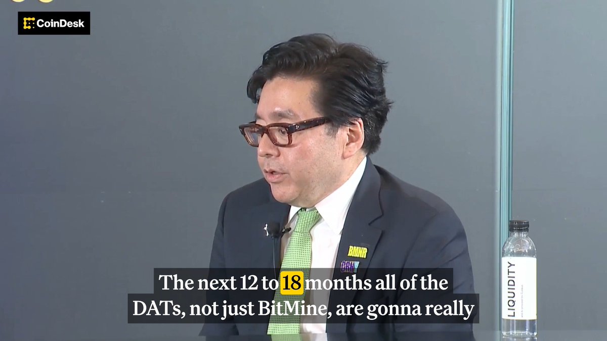 📊 Thomas (Tom) Lee (not drummer) FundstratDirect.com says Ethereum DATs already hold 7% of ETH supply, and could reach 15% this cycle. He explains why DATs drive prices at the desk from KBW2026.