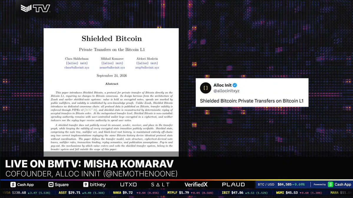JUST IN: Developer Misha Komarov explains proposal framework for private transfers on Bitcoin without a need for a soft fork in detail 👀 Bullish for Bitcoin privacy 🚀