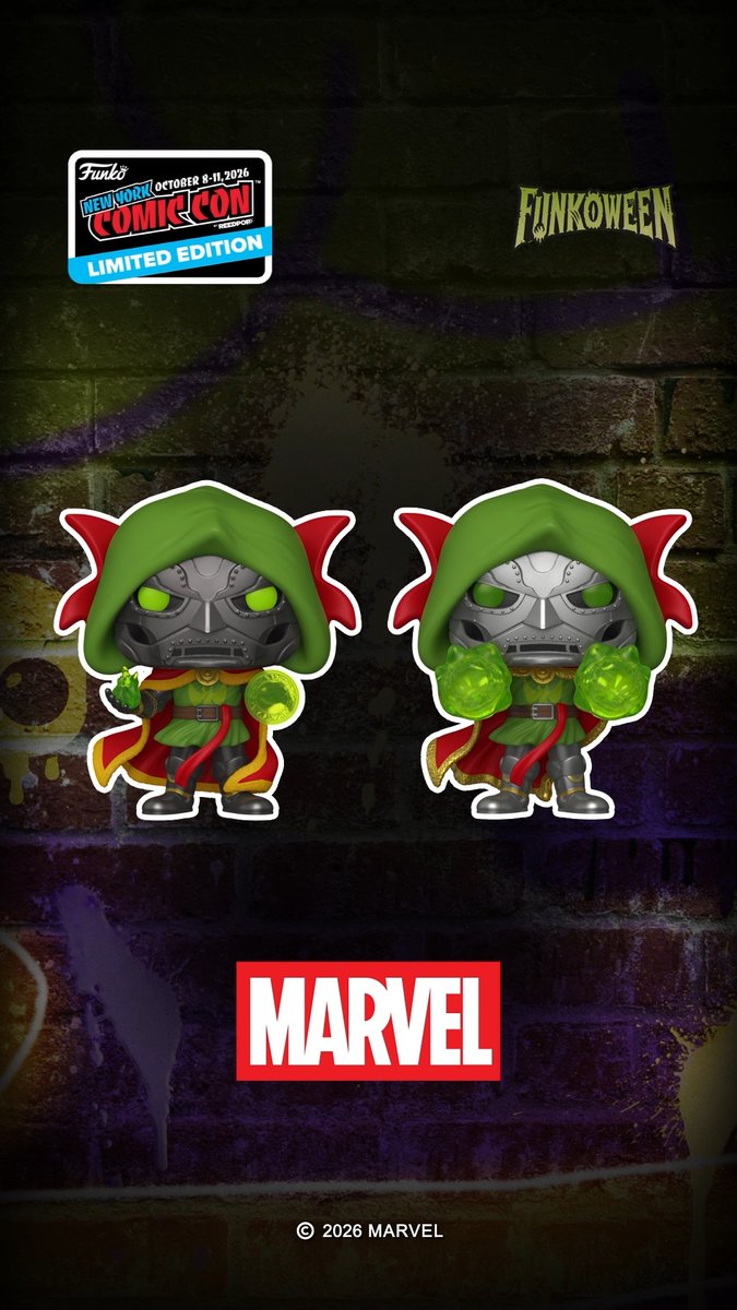Your doom is imminent! 💥 Bring home the exclusive POP! Sorcerer Supreme Doom along with the Limited Edition – LEGENDARY variant with lights and sounds, available only at NYCC.