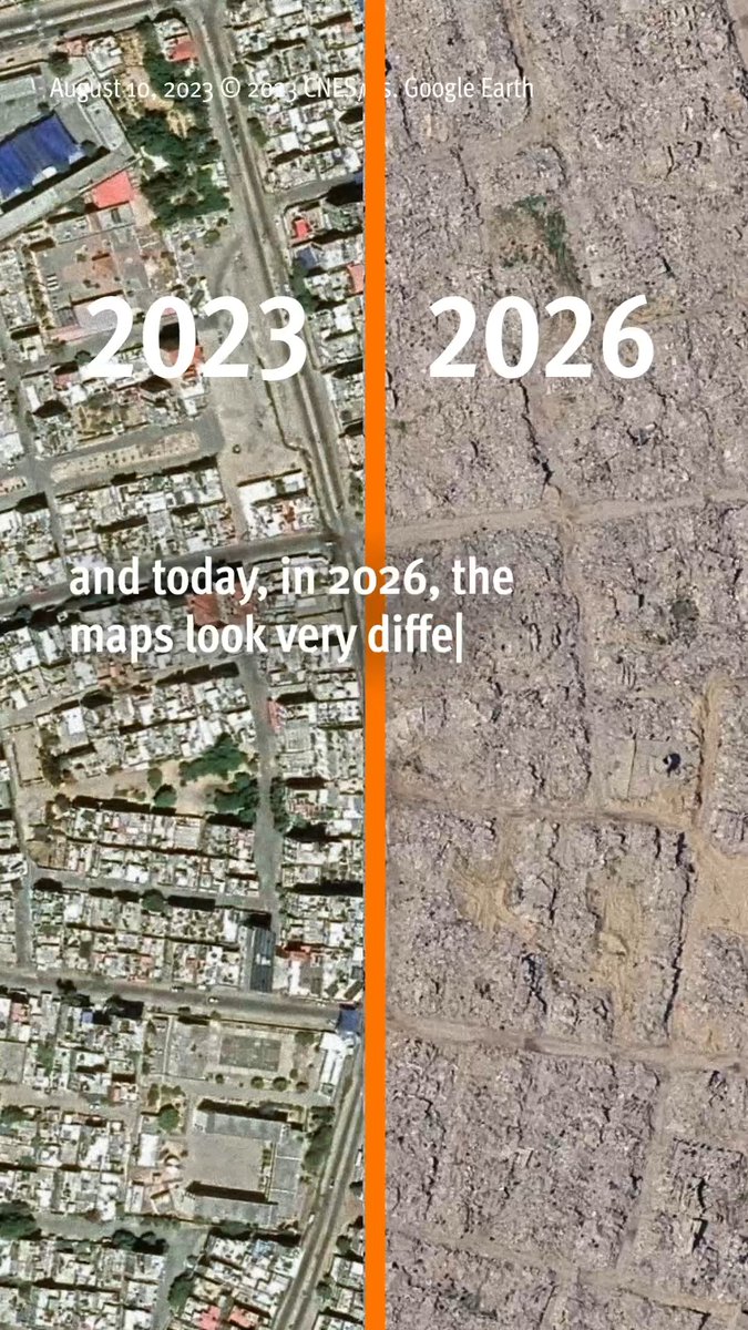 From 2023 to 2026, Google Earth's updated satellite imagery shows what's left of Gaza. The images reflect what Human Rights Watch has already found: Israel has caused deliberate, widespread destruction throughout Gaza ⤵️