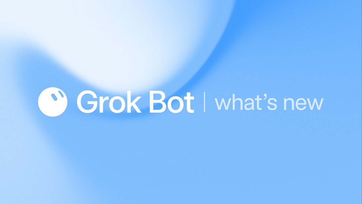 What's new in Grok Bot 0:19 Team bots - create bots shared with your team members 1:10 Finances - search and manage your finances with @plaid 1:32 Voice calls - Grok Bot can search chats during calls and gracefully handles interruptions Like this for a special bot animation on X!