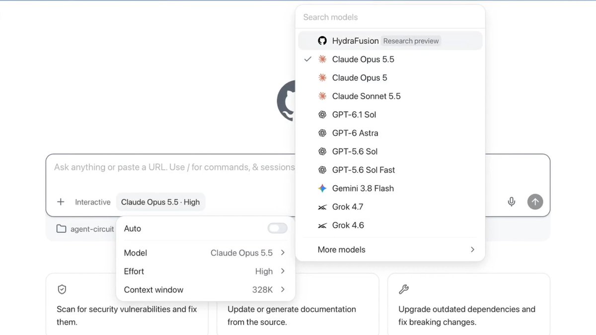 👋 Project HydraFusion is now available in the GitHub Copilot app and Visual Studio Code. Choose it like any other model. Behind the scenes it routes your task across multiple models to draft, critique, revise, or escalate, then hands you one result.