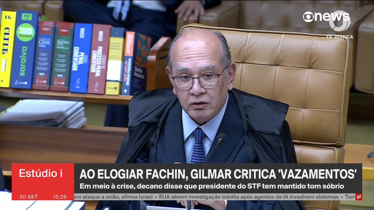 Ao homenagear um ano de Fachin na presidência do Supremo, Gilmar Mendes critica “vazamentos seletivos”. Confira. ➡️ #Estúdioi - de segunda a sexta, às 13h, na #GloboNews. Assista na TV e no Globoplay