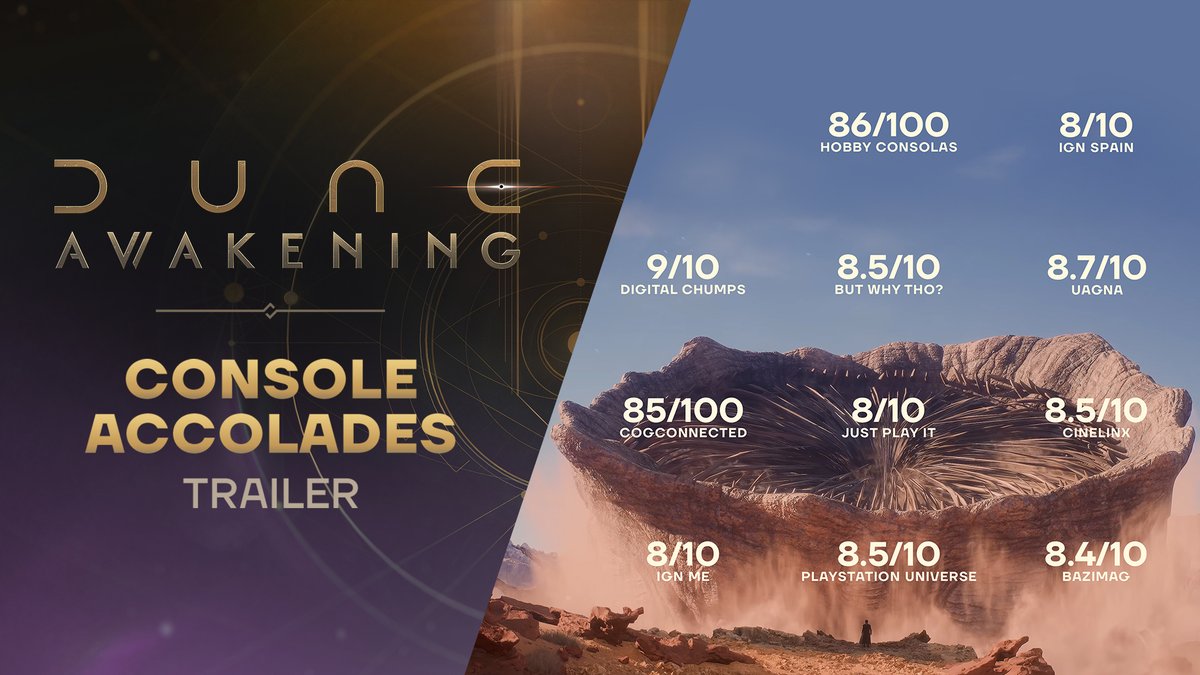Arrakis has arrived on XBOX and PlayStation, and the reviews are in! Dune: Awakening is bigger and better than ever, and it’s been incredible welcoming so many new faces to the desert. We’re honored by the amazing accolades and support we’ve seen so far.