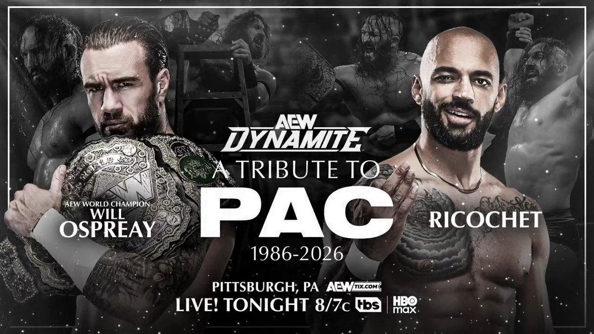 A Tribute to BASTARD 8/7c, TONIGHT Wednesday Night #AEWDynamite AEW World Champion Will Ospreay • ウィル・オスプレイ vs Lightskin Kingpin 2 iconic rivals of late great legend PAC will fight 1-on-1 in honor of our fallen friend on Wednesday Night Dynamite’s PAC Tribute tonight! This one’s for Ben.