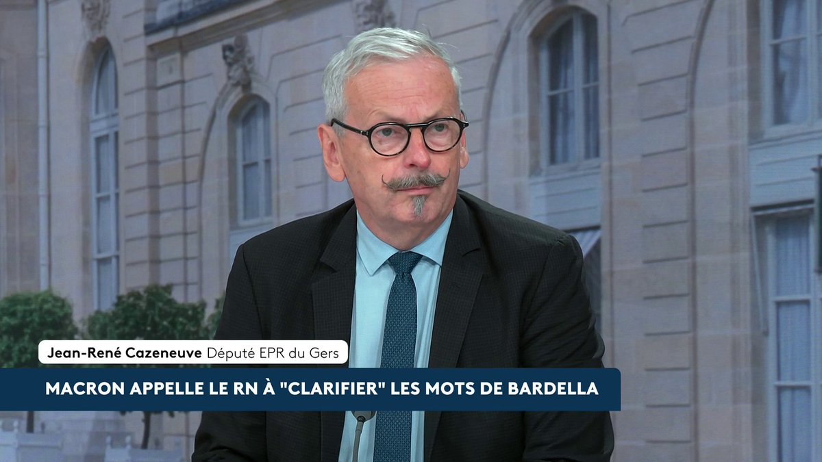 🔴 Macron appelle le RN à "clarifier" les mots de Bardella "Si Bardella a prononcé des mots là, et c'est plus que probable quand on connait l'histoire du RN, (...) il doit être exclu", considère Jean-René Cazeneuve, député EPR du Gers. #AvantLe20h #canal16