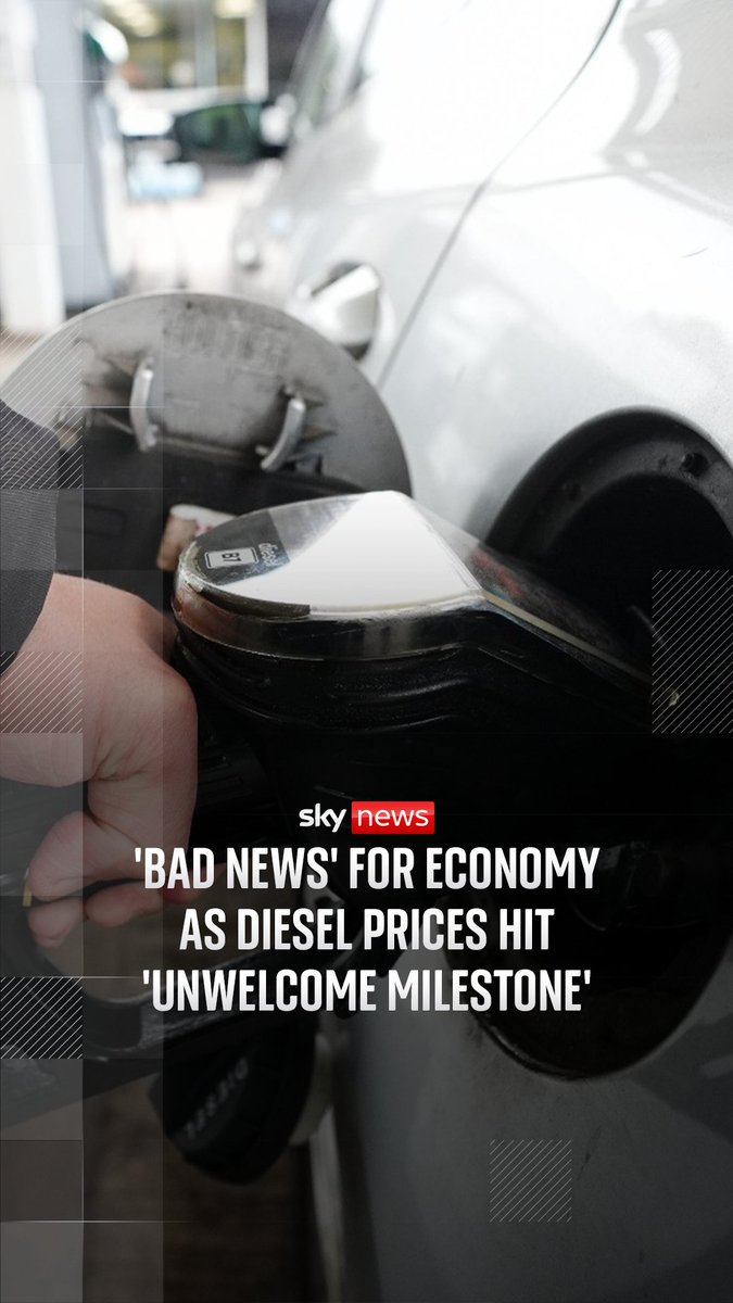 The average price of diesel has hit £2 a litre, according to the Sky News Economic Pressure Tracker. It shows diesel at exactly 200p for the first time on record. Paul Kelso |
