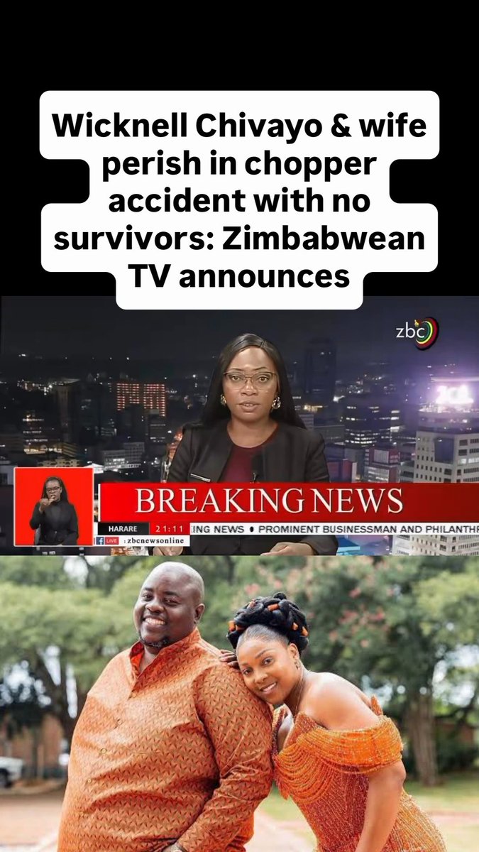 Zimbabwean state TV breaking news on the death of flamboyant businessman Wicknell Chivayo in a helicopter crash