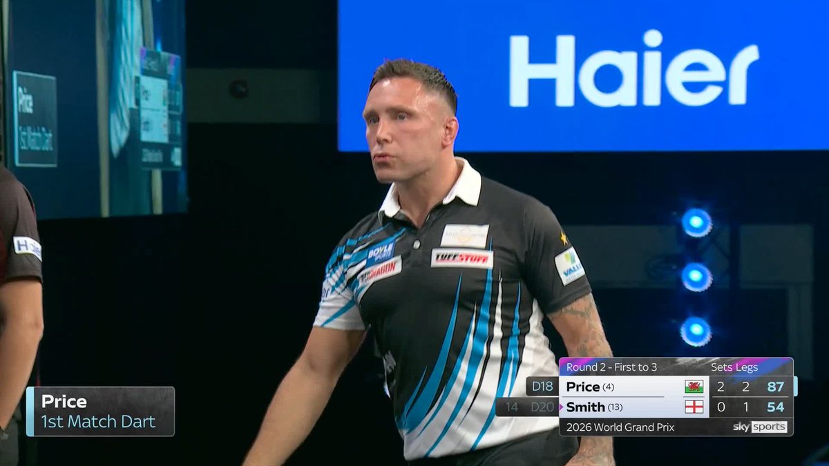 PRICE PREVAILS! 🏴󠁧󠁢󠁷󠁬󠁳󠁿 Gerwyn Price wins a second match in straight-sets at the World Grand Prix, defeating Ross Smith 3-0 to set up a clash against Jonny Clayton in the quarter-finals! 📺 #WGPDarts | R2