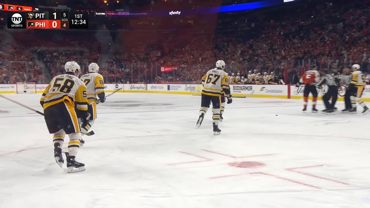 Sid gets POPPED, but the Pens score shortly after to silence the Philly crowd 💥🚨